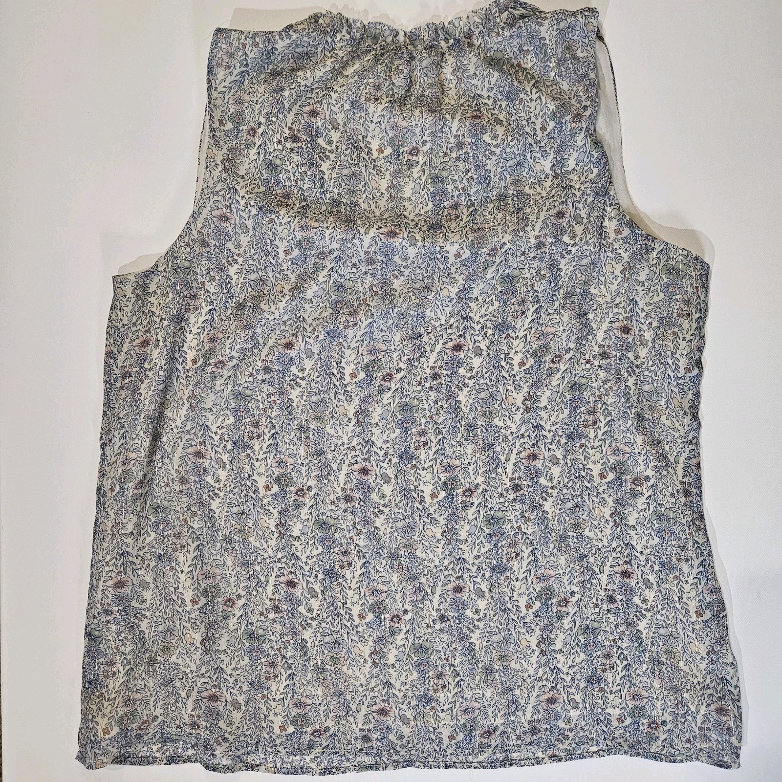 Rose & Olive Blouse Womens XL White Blu Floral Pastel Feminine Cottagecore Top