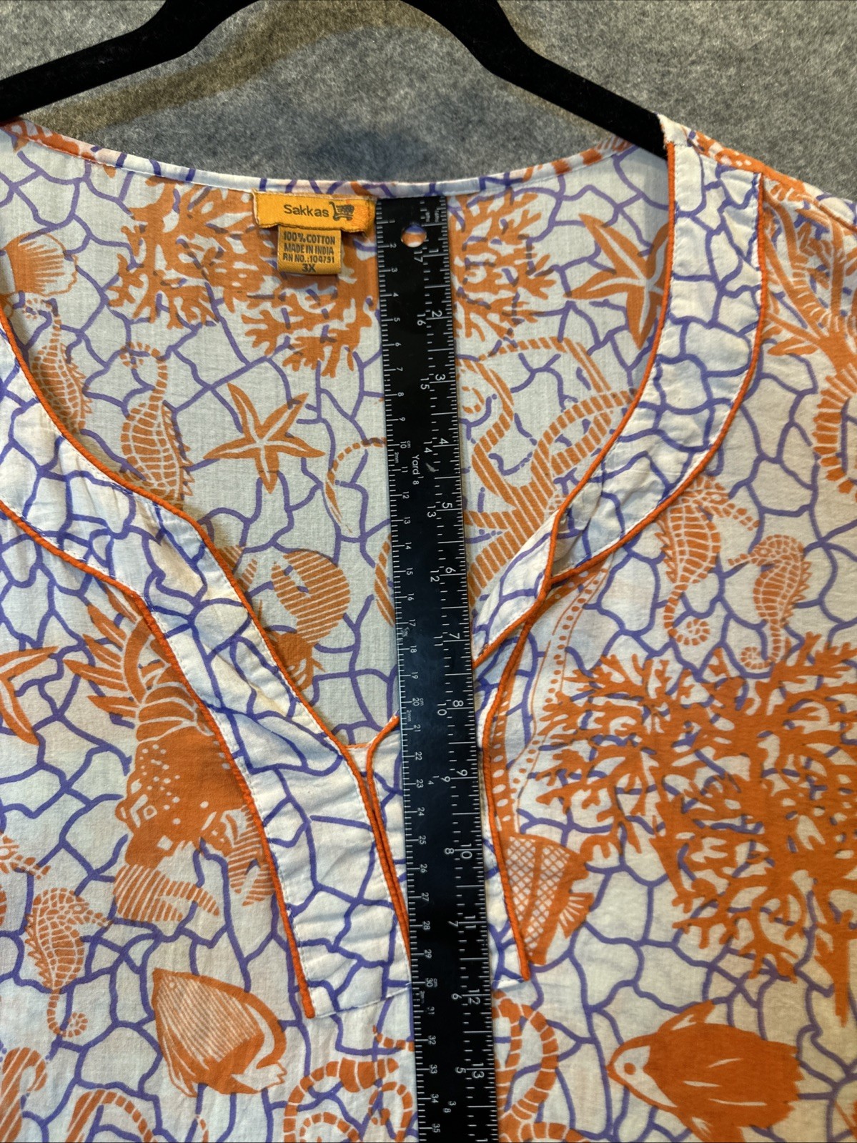 Sakkas Americas Long Sleeve Cotton Tunic Top 3X Orange White Boho Beach Vols