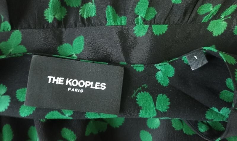 The Kooples Silk Blend Floral Blouse Size S Black Green Long Sleeve Designer Top