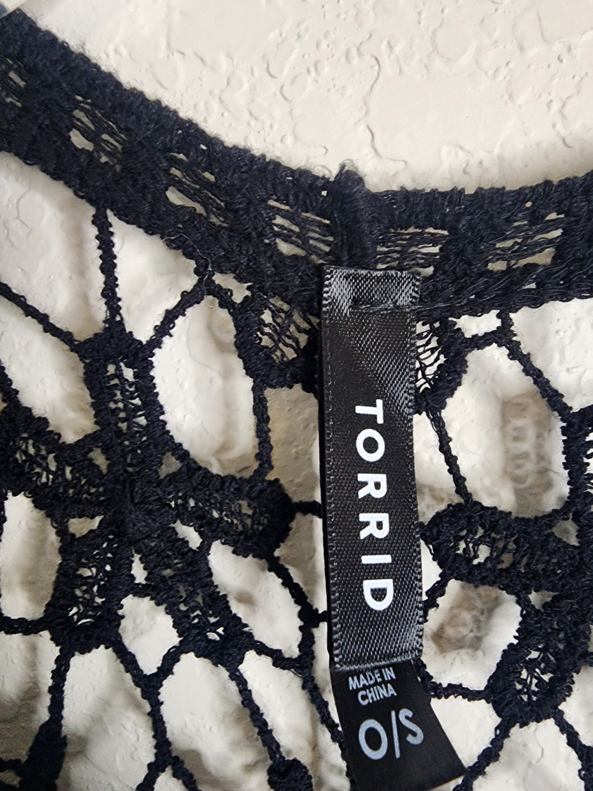 Torrid Crocheted Black Floral Ruana O/S Boho Festival Beachy Swim Cover Up