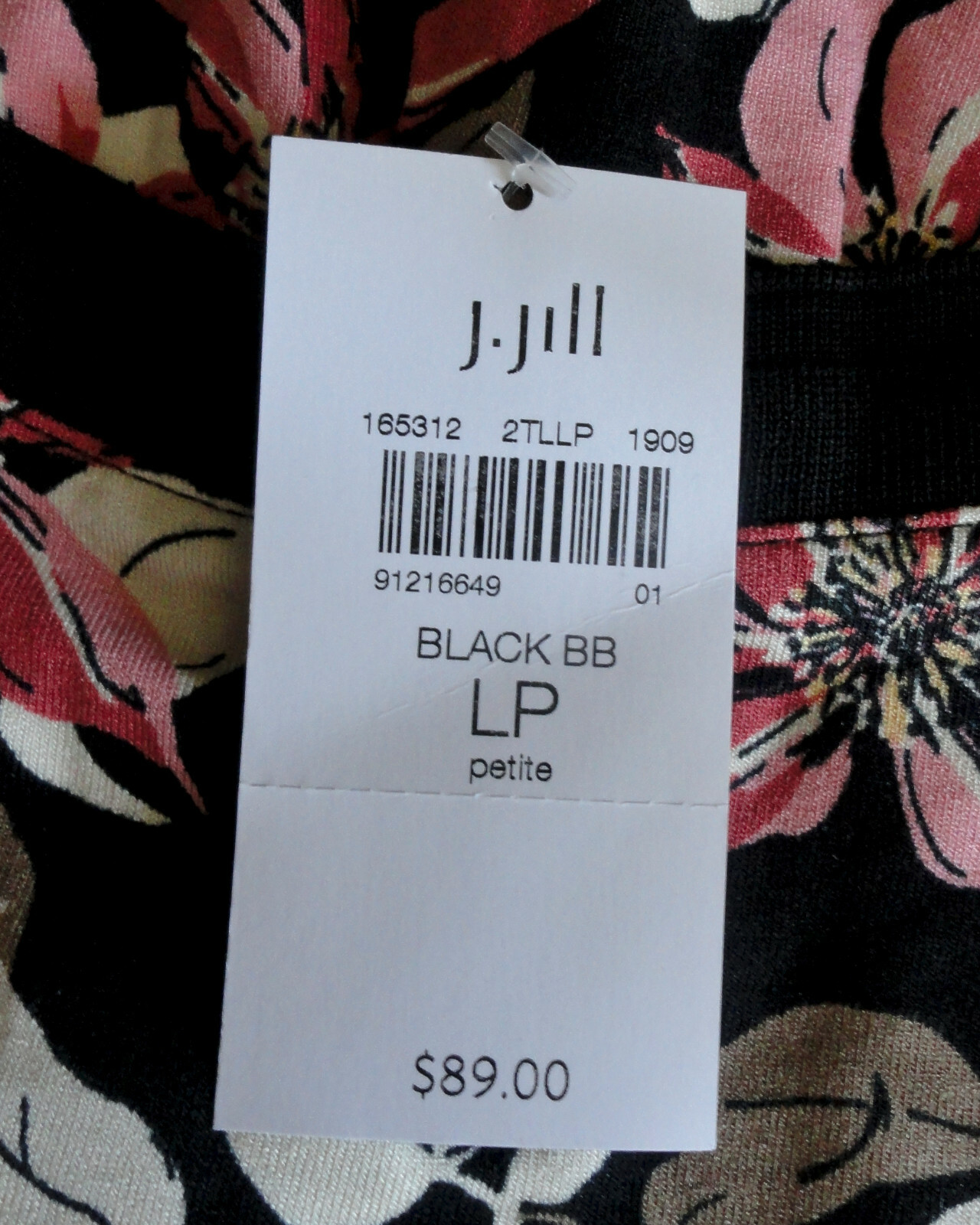 NWT J Jill Wearever Tunic 3/4 SL Black Pink Botanical Floral Lily $89 Sz LP