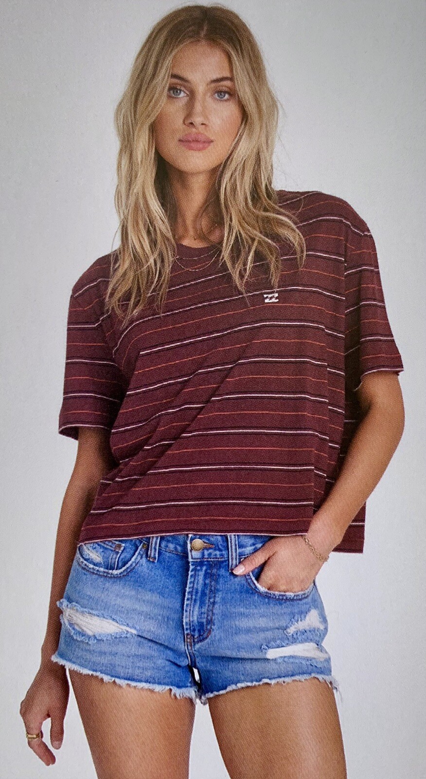 Billabong Women Soul Babe Yarn Dye T-shirt Stripes 100% Cotton Sz M NWOT