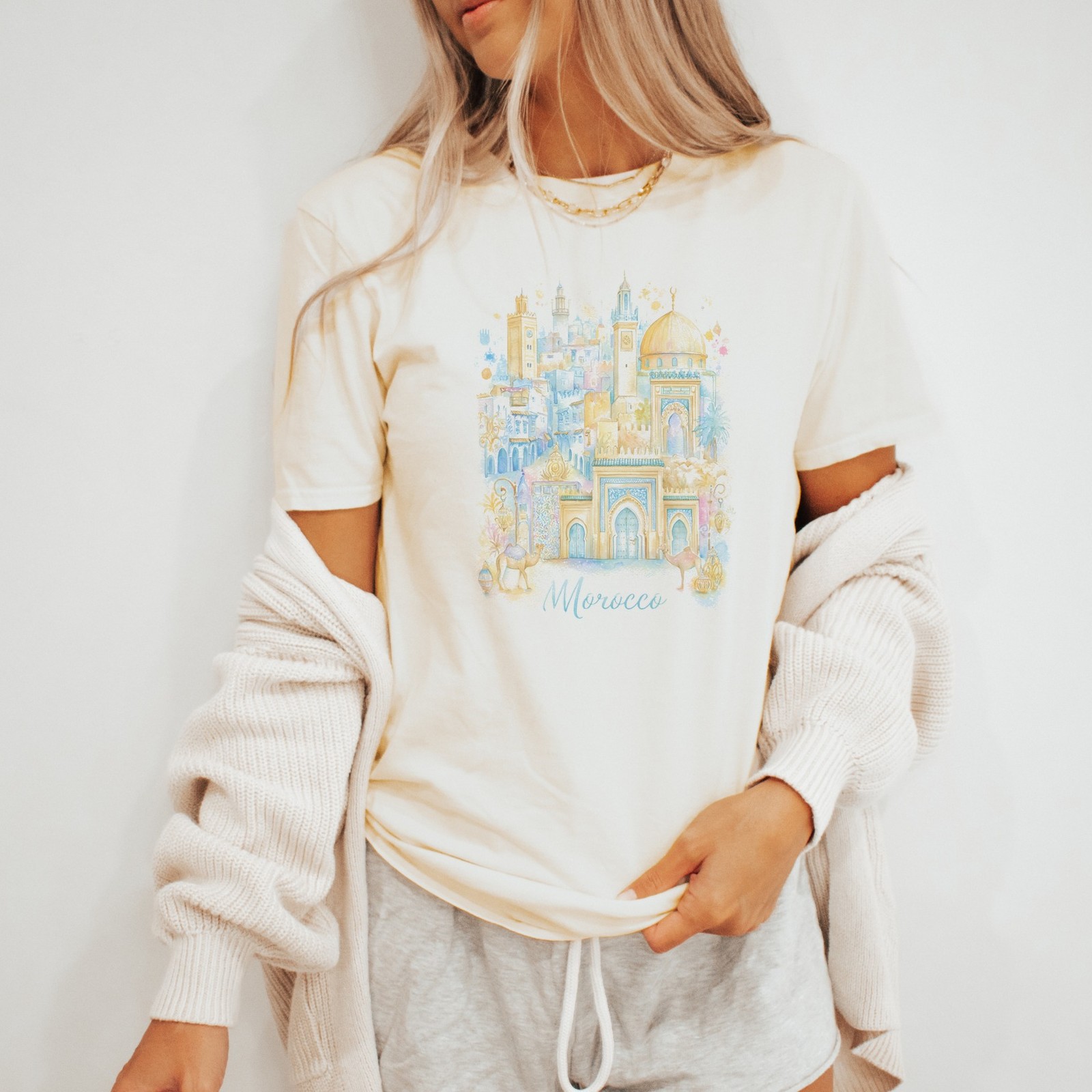 Morocco Watercolor Architecture Graphic Tee Ornate Islamic Design