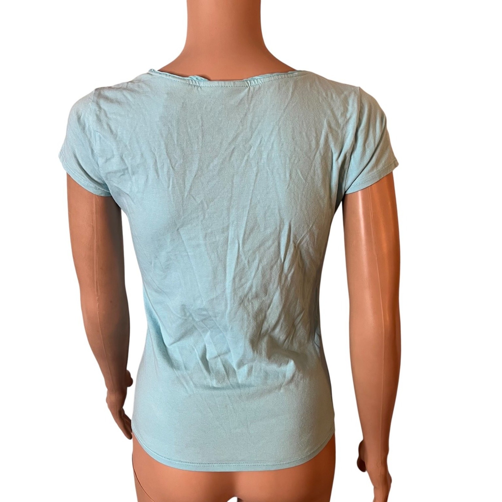 i.e. Petite Women’s Small Blue Scoop Neck Beaded Floral Embroidered Tee