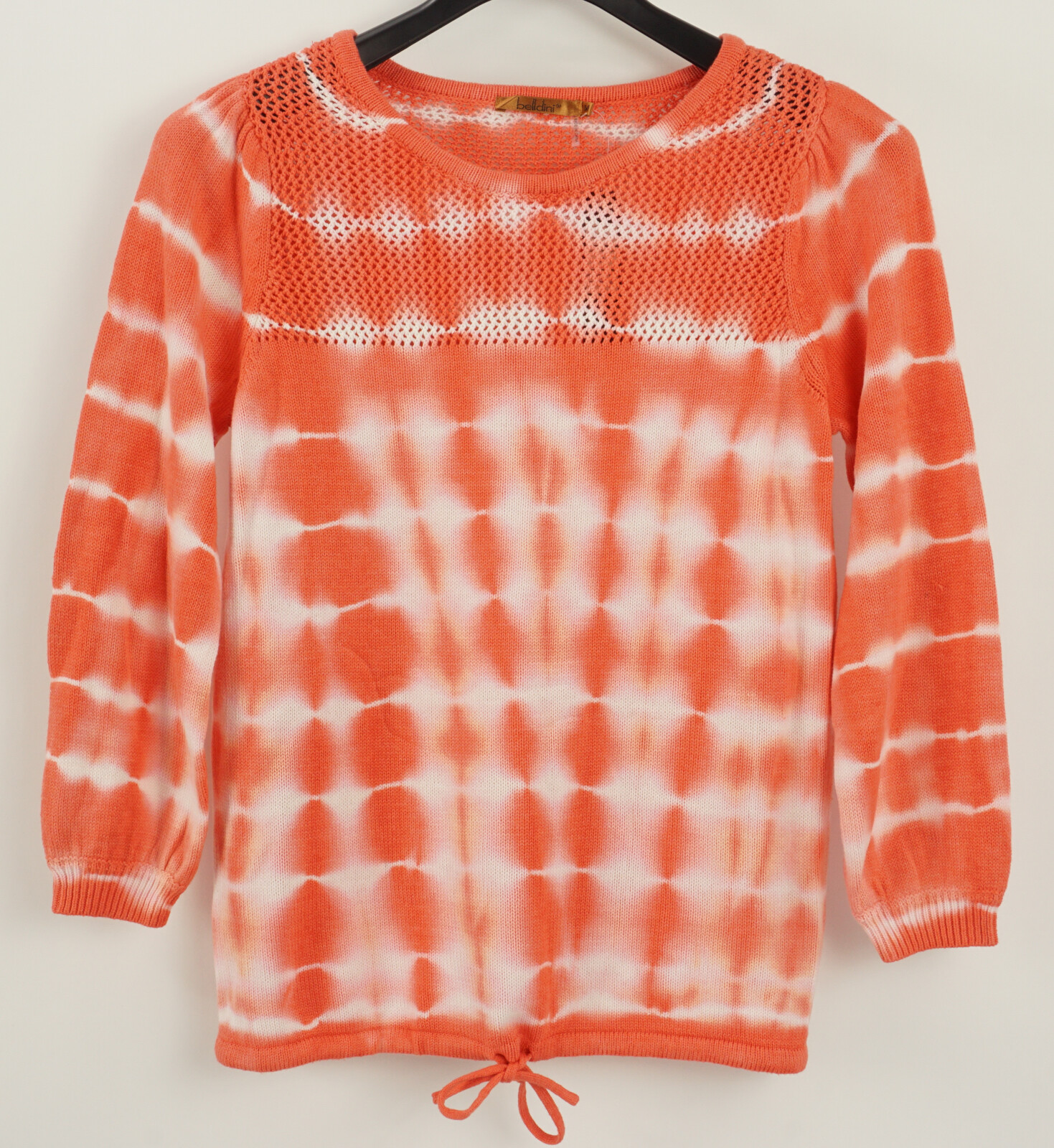 New Belldini Womens Sz M Terracotta Tie Dye Blouson Knit Drawstring Pullover Top