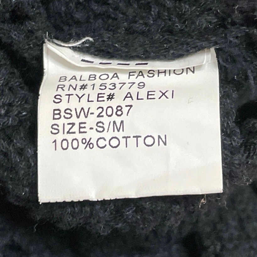 Balboa Women’s Black Crochet Knit Sheer Long Sleeve Tie Back Crop Top Size M