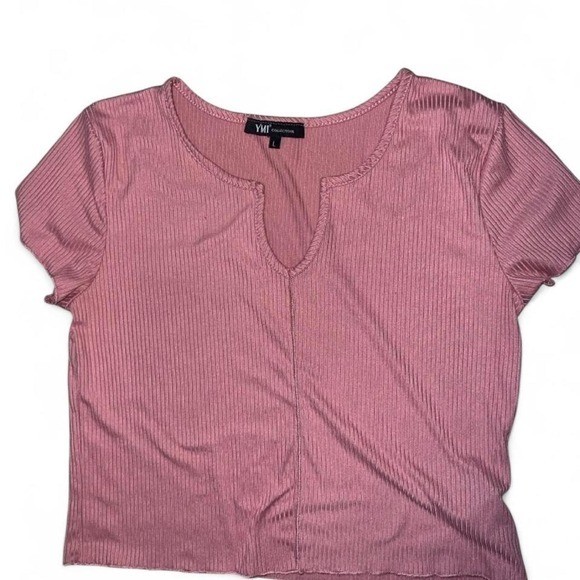 YMI Soft ribbed knit top dusty rose pink Size L