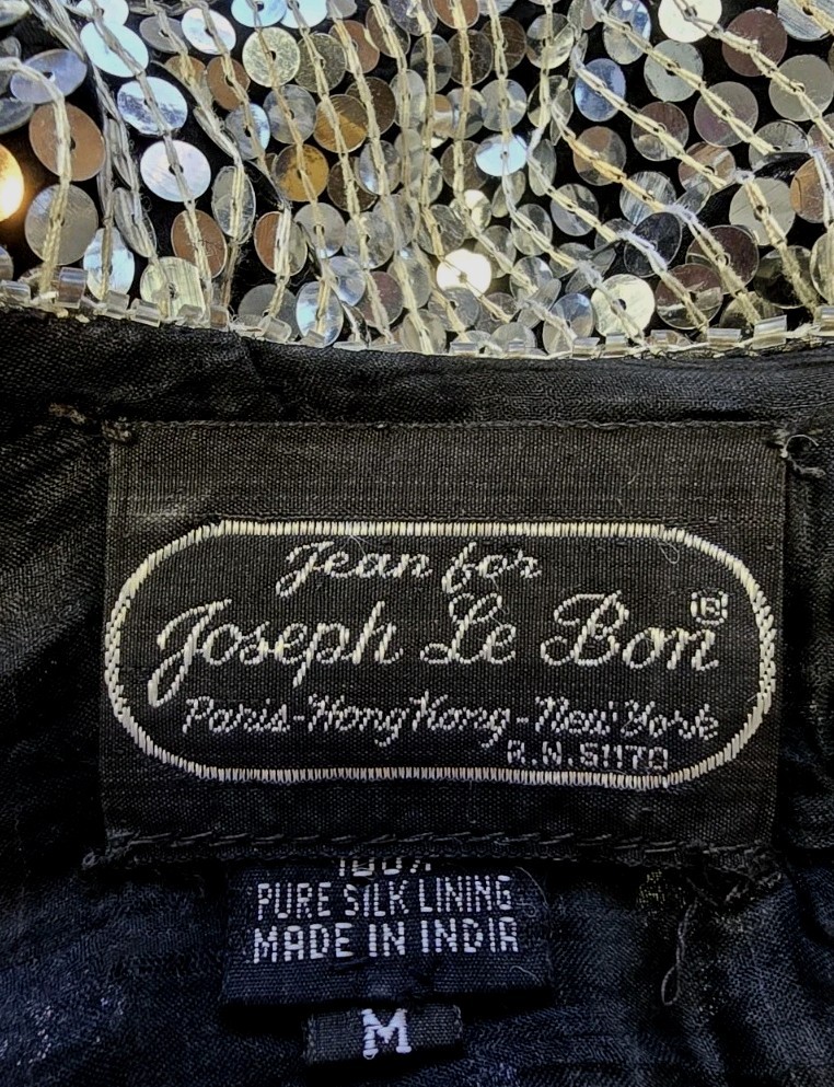 Vintage Joseph Le Bon Black Silver Sequin & Beaded Silk Top Size Medium Floral