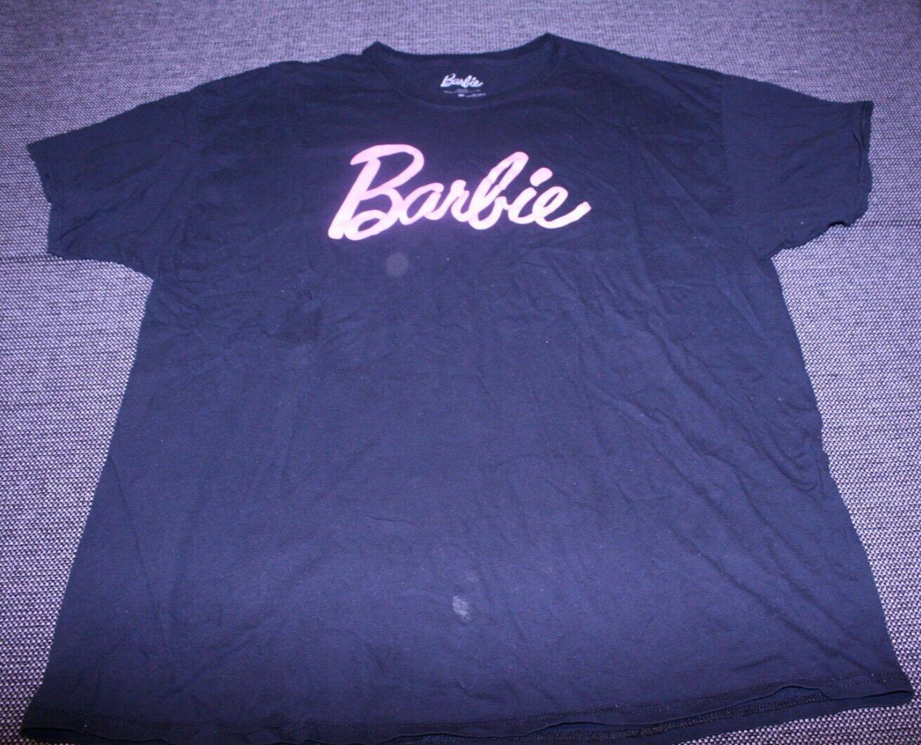 Barbie T-Shirt Women 2xl Barbie Spelled Pink On Black Tee Retro Logo Cotton