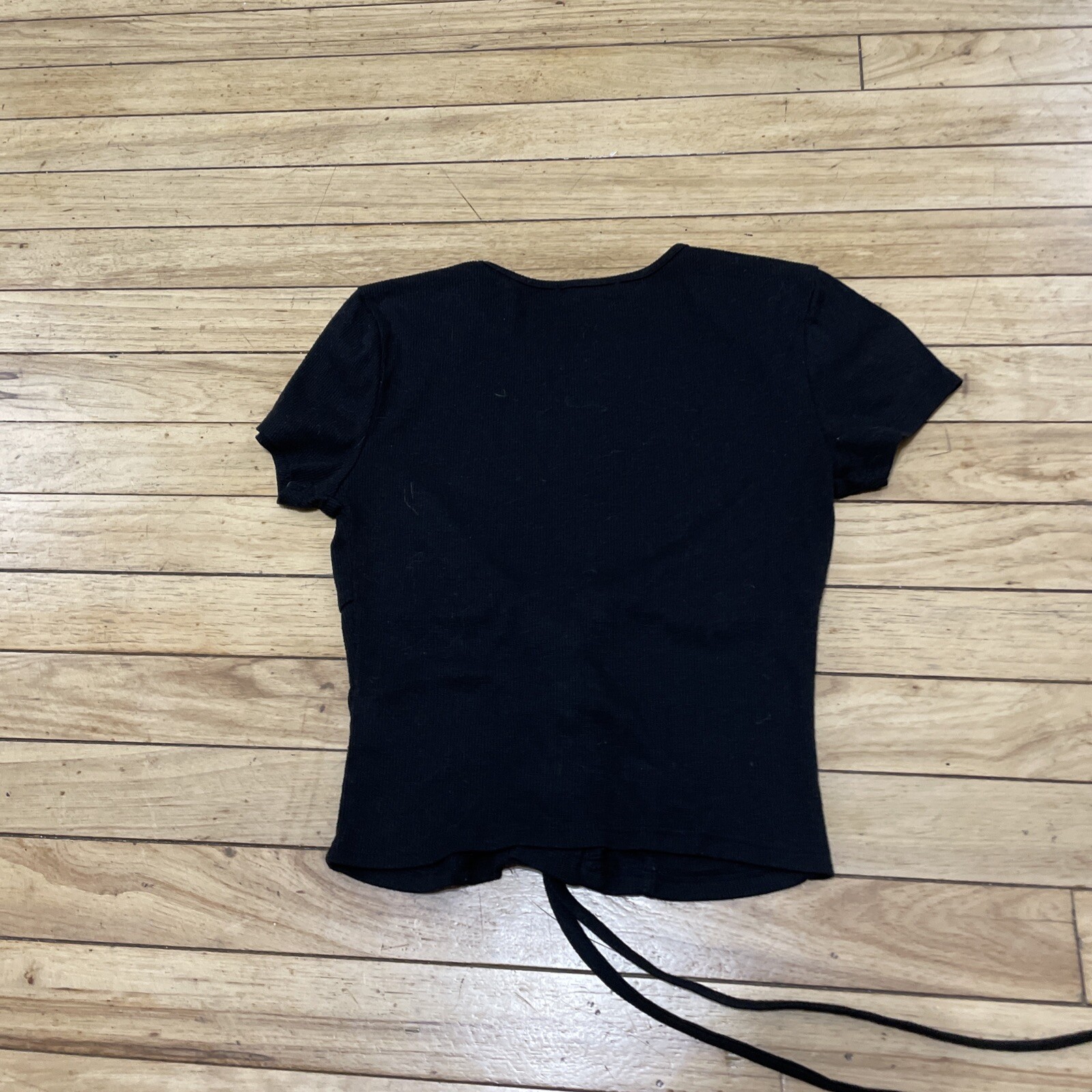 Rabbit Rose T-Shirt Tee Womens XS Crop Top Black Corseted Goth Witchy Ribbed XS
