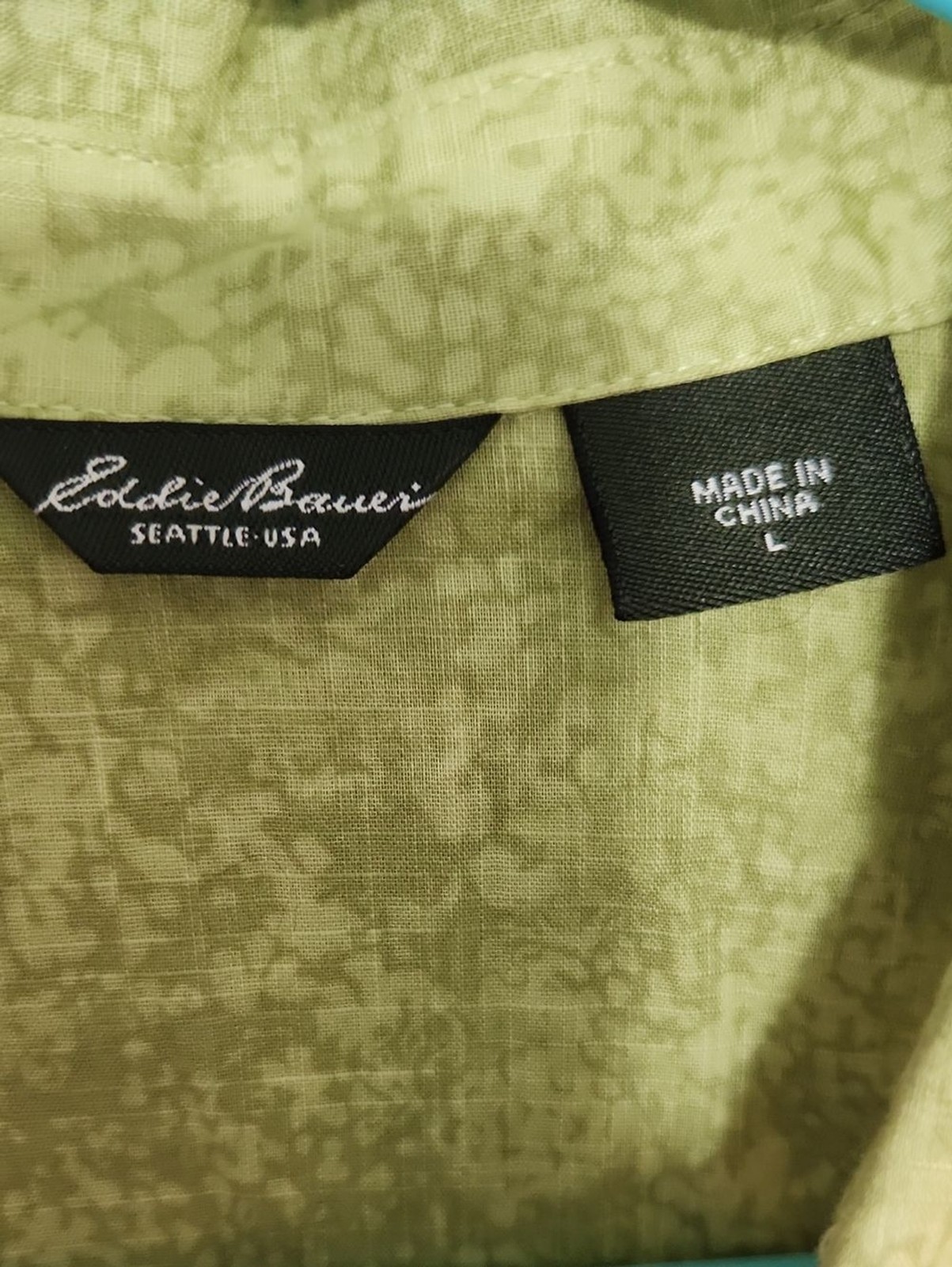 Eddie Bauer Women’s Green Summer Office Button-Up Blouse Shirt Sz L 100% Cotton
