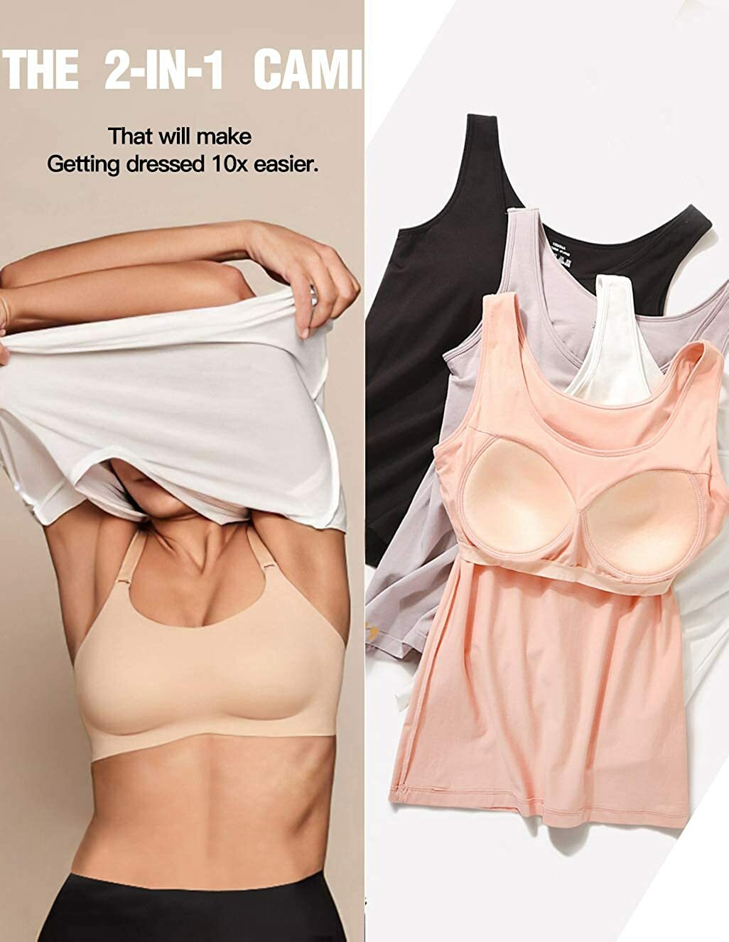Women Basic Sleeveless Camisole With Built in Bra Tank Top Vest Cami Undershirt