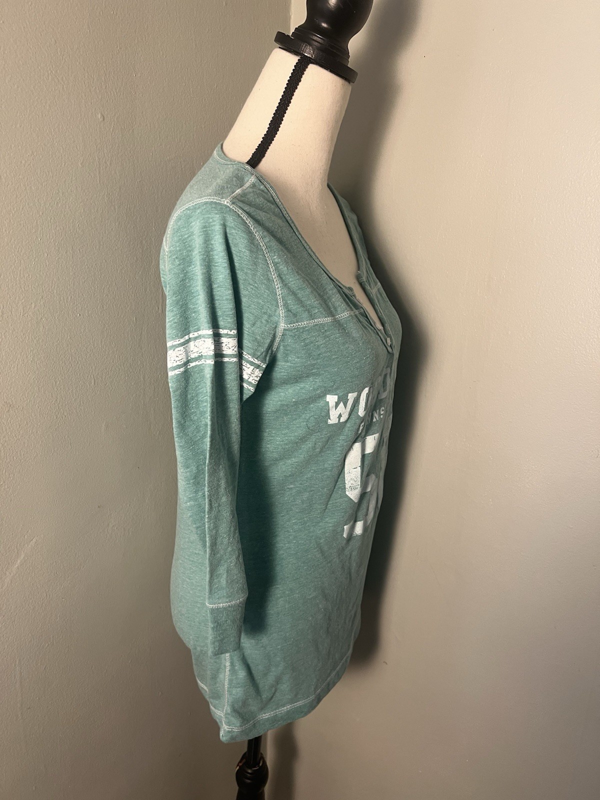 Woodloch Pines Pennsylvania 58 Henley Tee Shirt Womens Large 3/4 Sleeve