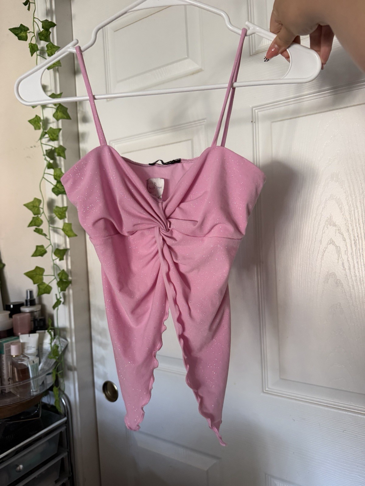 Papermoon Pink Ruched Spaghetti Strap Crop Top S