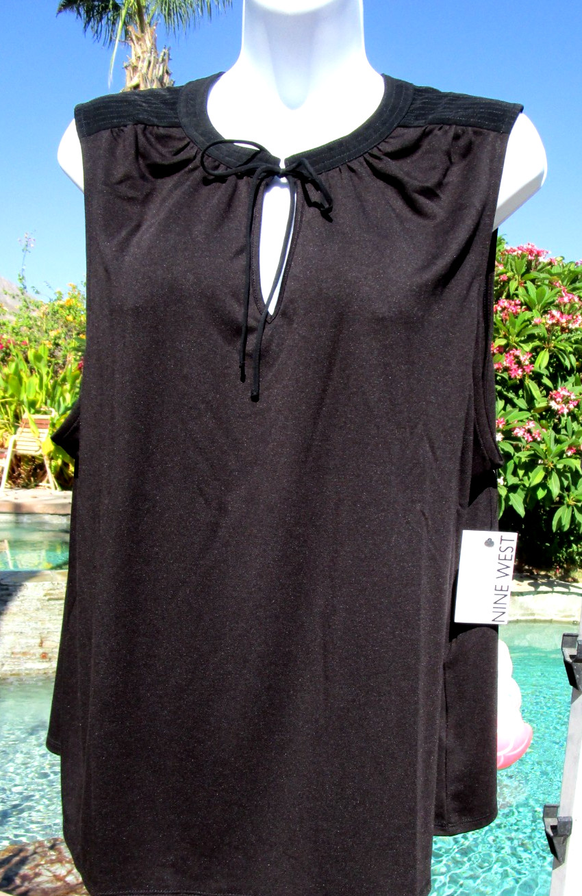 NEW Nine West sleeveless top blouse shell XL black keyhole neck stretch