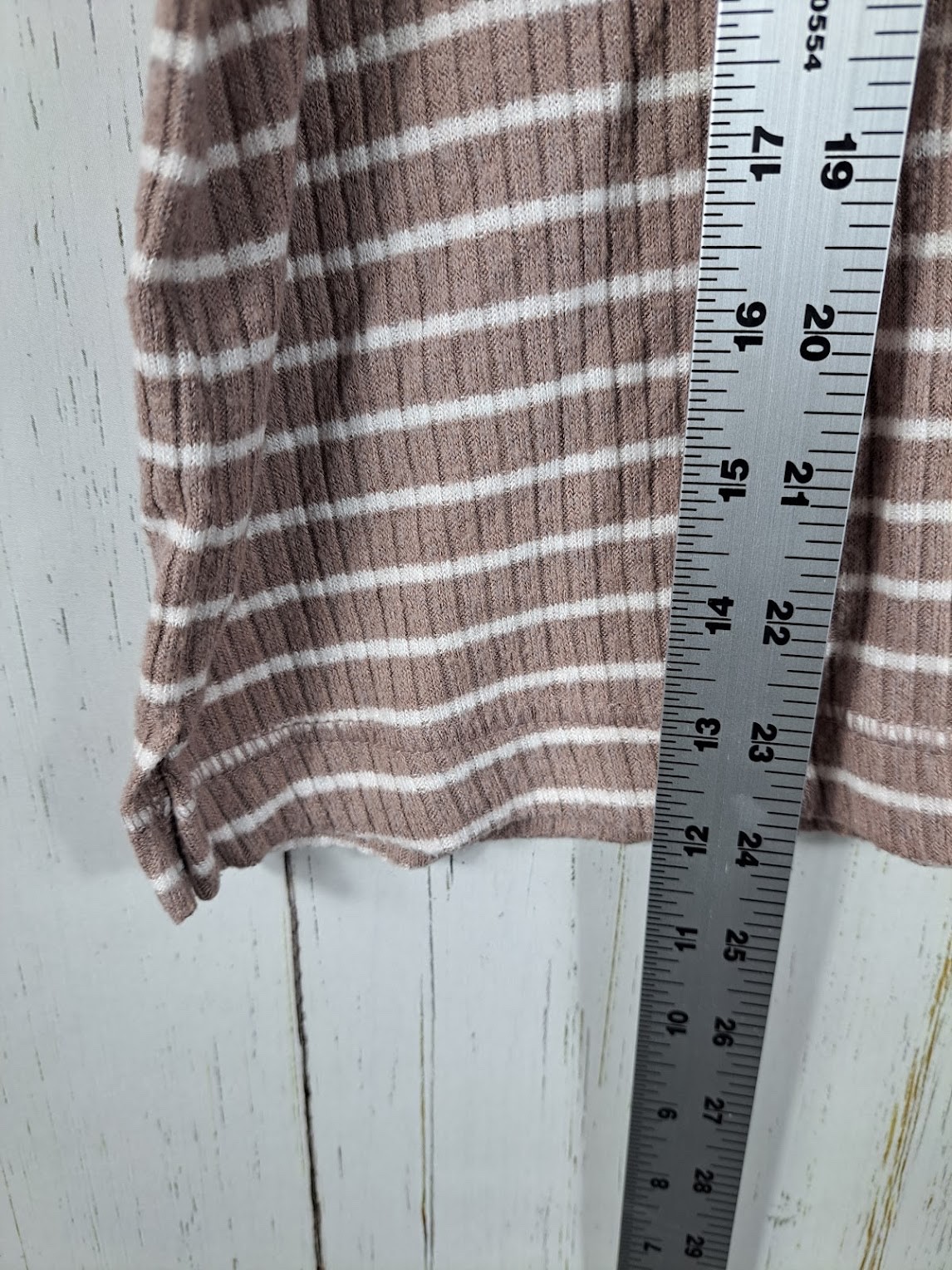 Old Navy Size Large Womens Brown White Striped Ribbed Short Sleeve Top