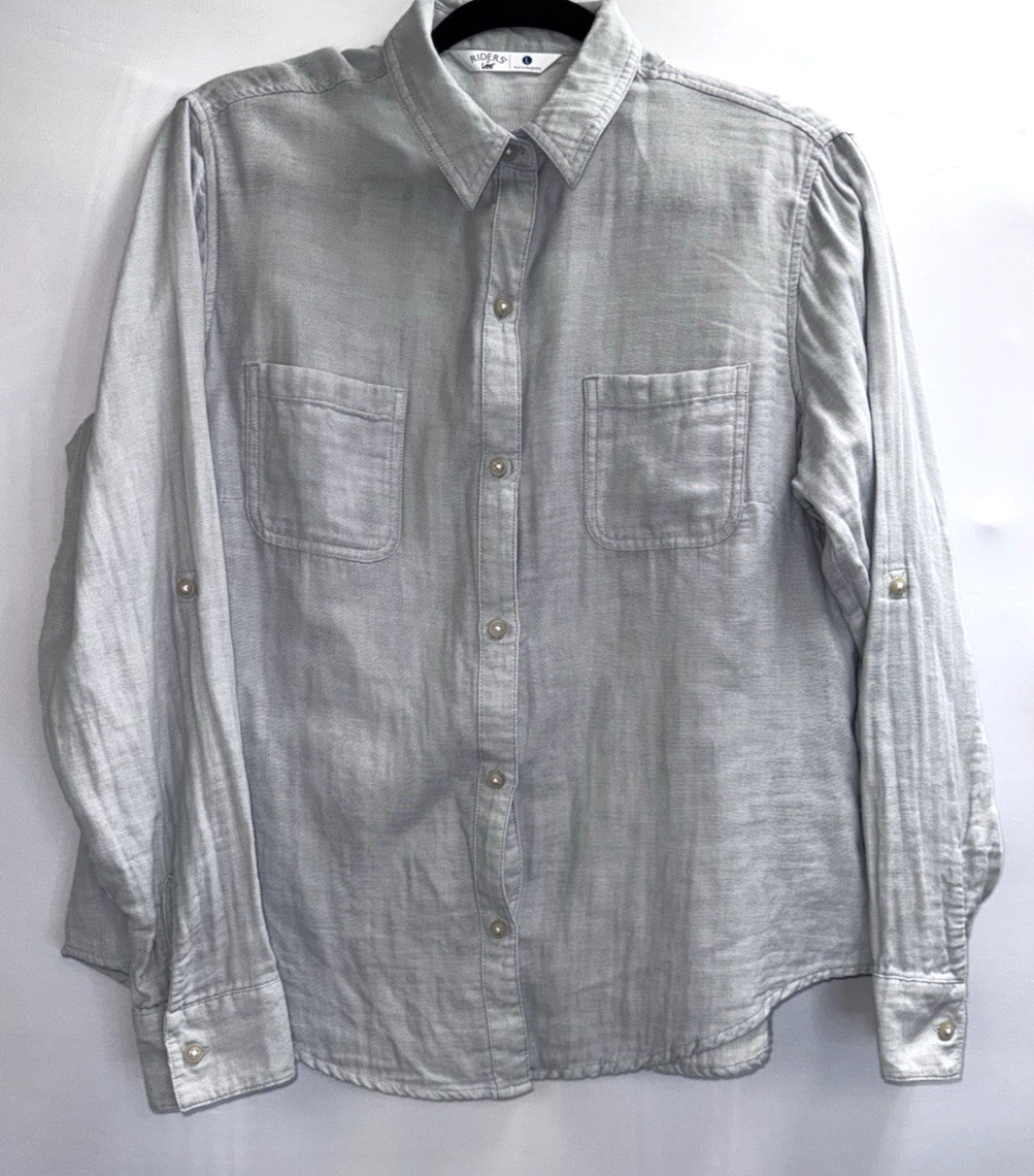 RIDERS BY LEE WOMENS LARGE GREY LONG SLEEVE COTTON SHIRT