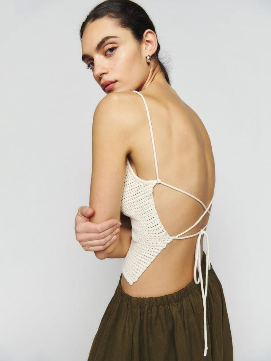 $98 Reformation Linda Cotton Open Back Tank | Fior Di Latte | XL