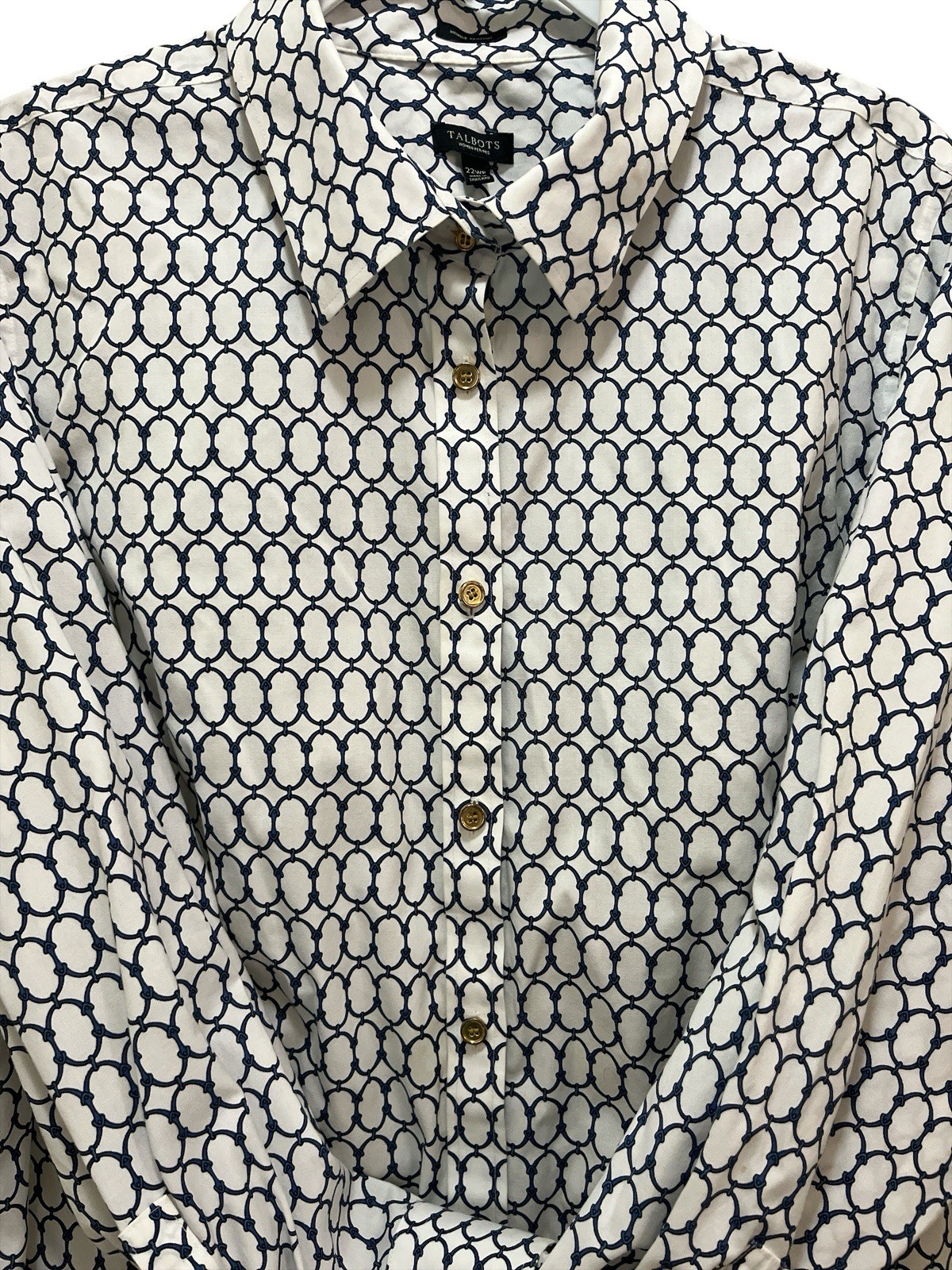 TALBOTS Blue And White Wrinkle Resistant Button Up Shirt Size 22Wp Chain Design