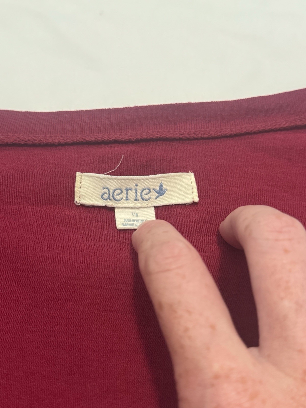 Aerie Long Sleeve V Neck Tee Soft Berry Burgundy Women’s L