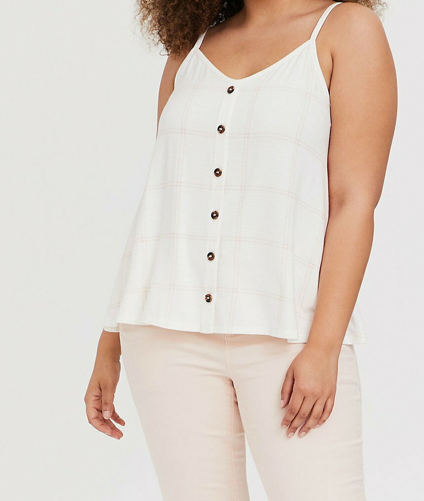 Torrid Super Soft Plaid Button Swing Cami White And Light Pink 2 2X 18 20 #80678