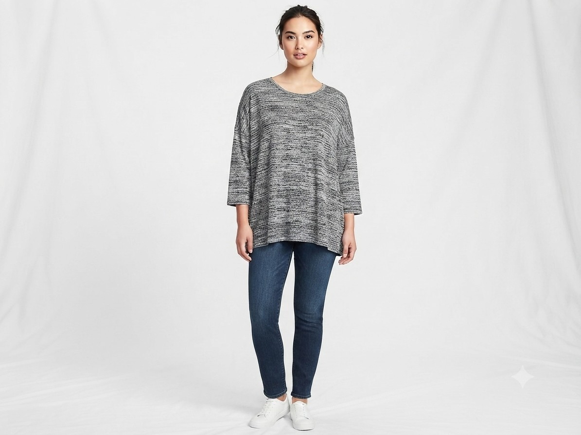 Old Navy Luxe Gray Space Dye Tunic Top Plus Size XXL Boxy Drop Shoulder