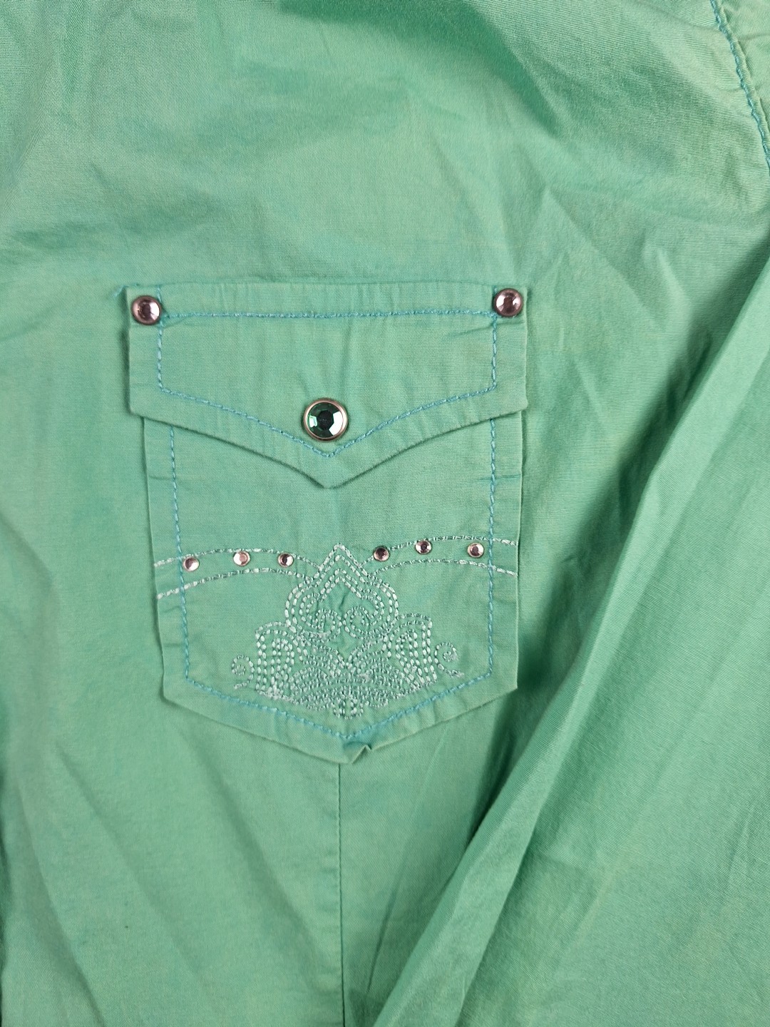 Rock 47 by Wrangler Shirt Gem Snap Embroidery Gemstone Rhinestones Womens Large