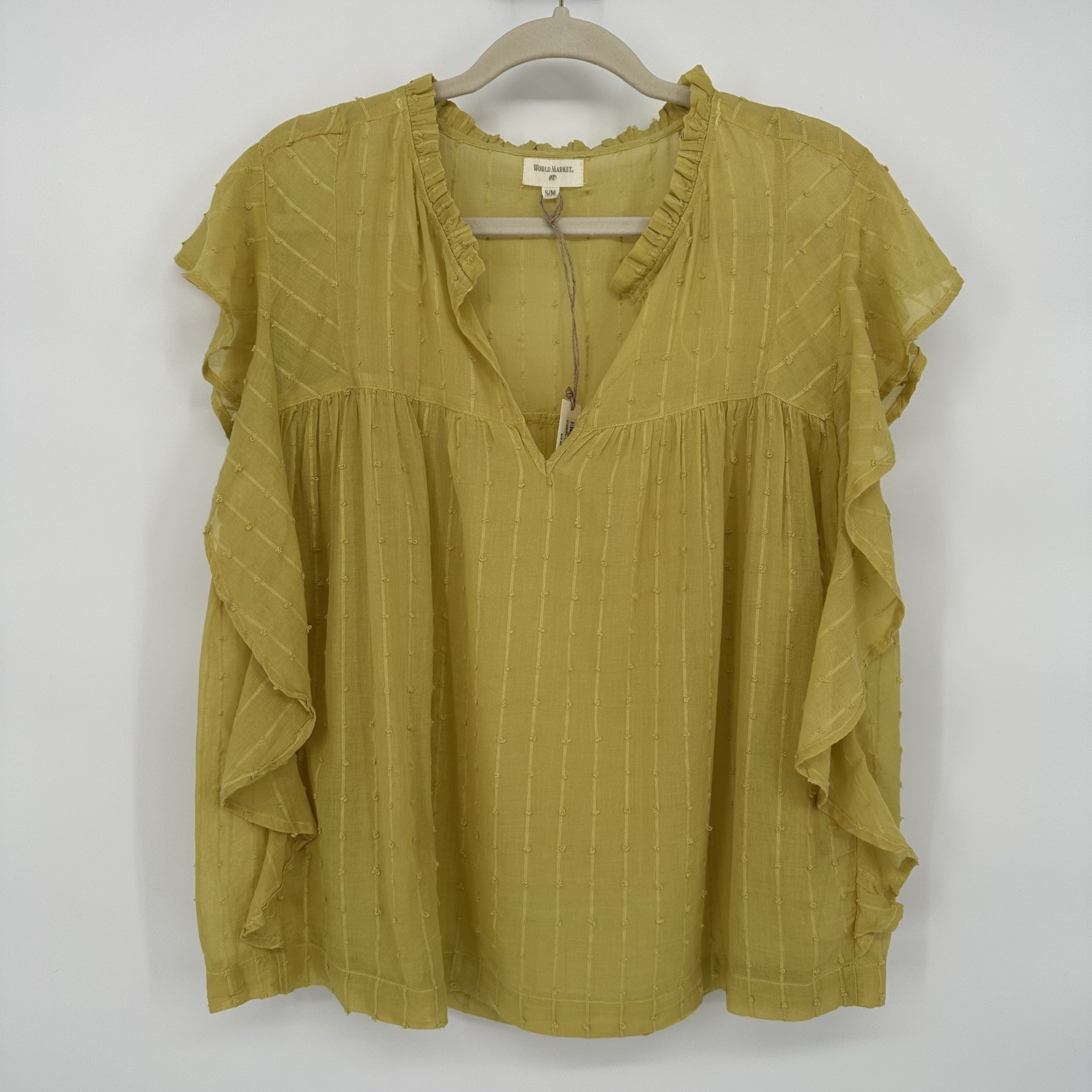 World Market Women’s Mustard Yellow Blouse Boho Cottagecore Romantic Size S/M
