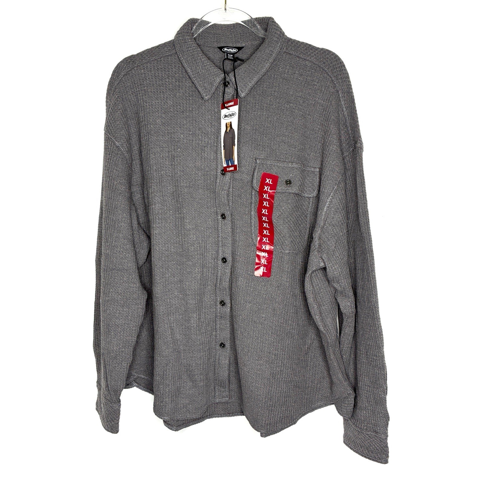 Buffalo Gray Waffle Knit Button Up Shirt Casual Soft NWT Womens Various Sizes