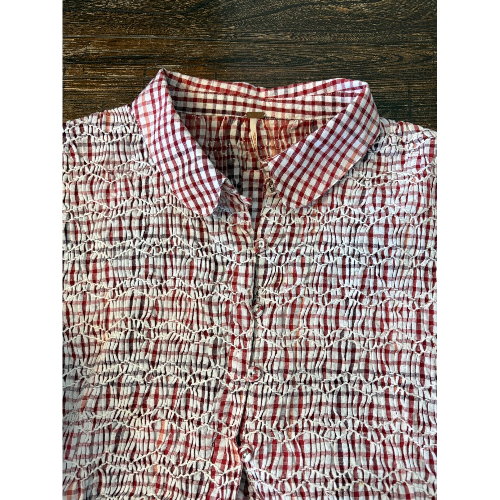 Free People Charlotte Gingham Tunic Women XS Red White NEW Smocked Boho