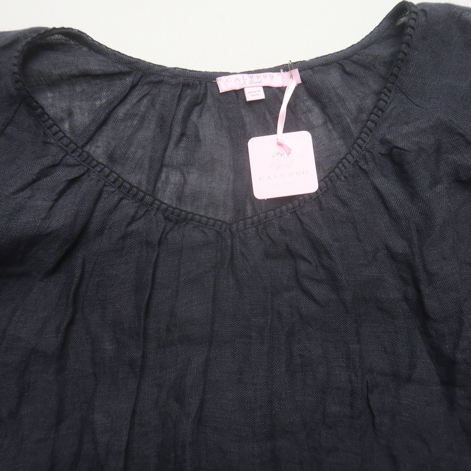 Calypso St Barth 100% Linen Blouse Size Small Black Oversized Flowy Resort NWT