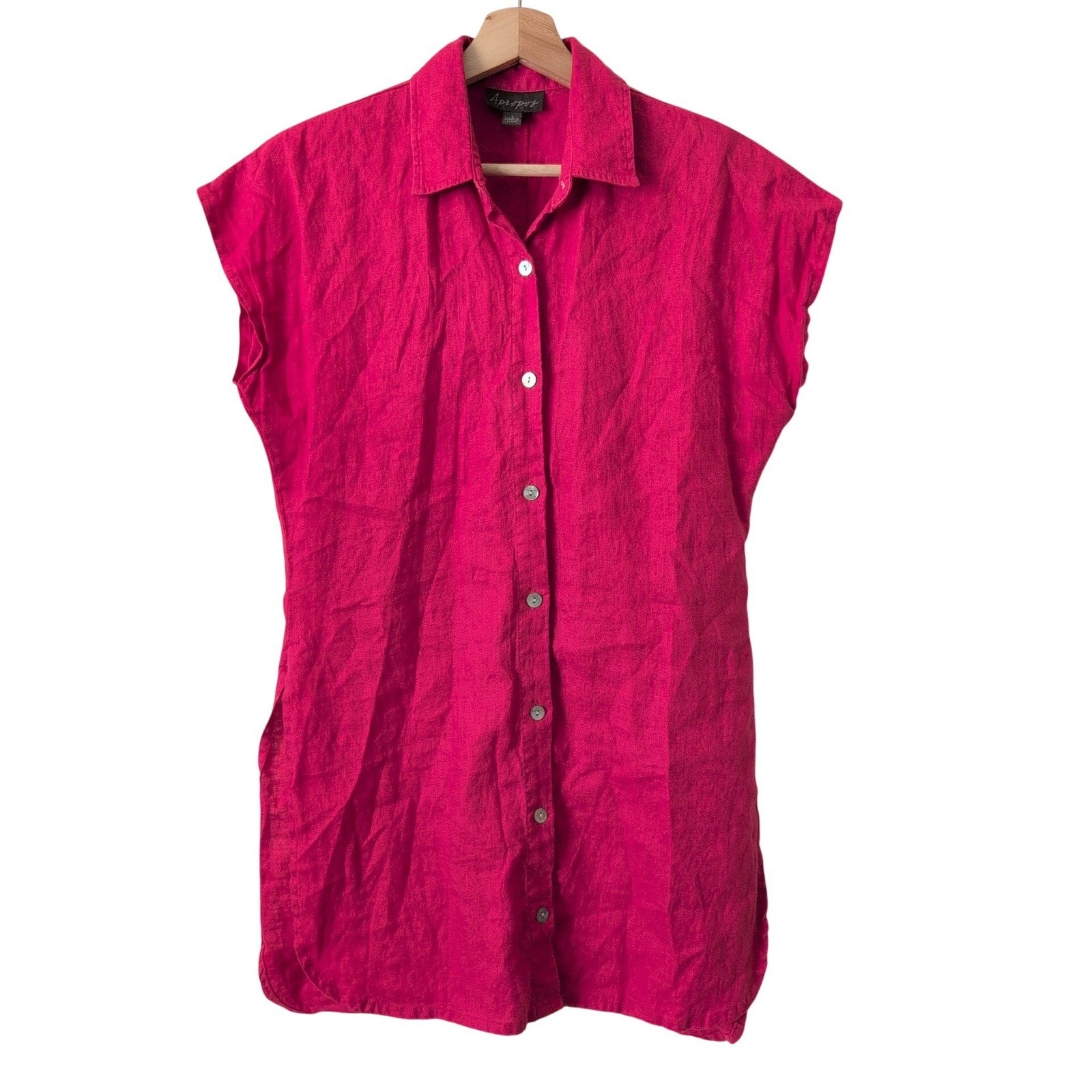 Apropos Womens Pink 100% Linen Button Down Tunic Top S Mindful Natural Fabric