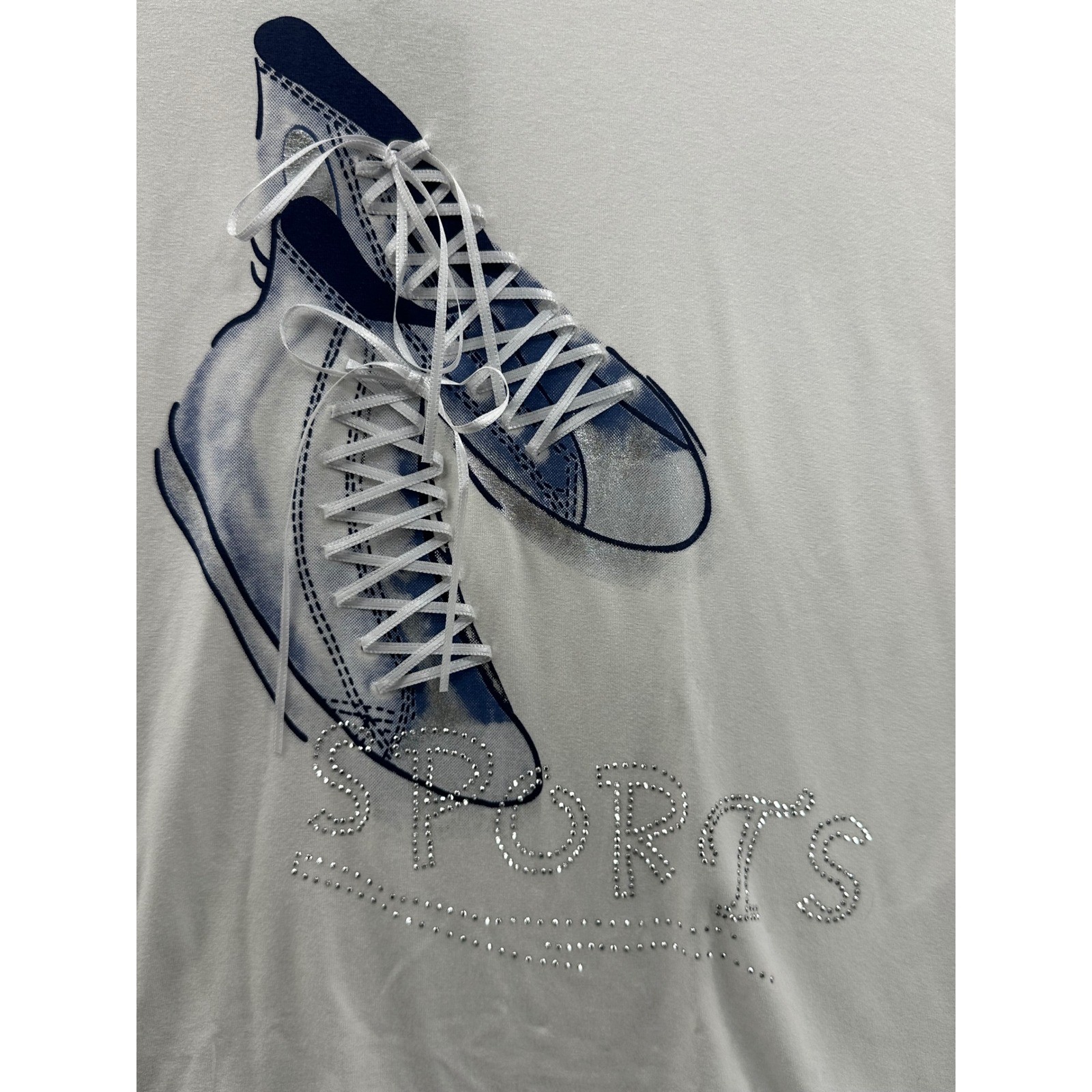 Angel II Women White Graphic T Shirt Sneakers Rhinestone SPORT Size L