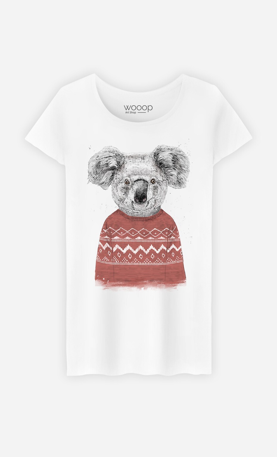 Women’s Short Sleeve T-Shirt White, WINTER KOALA RED