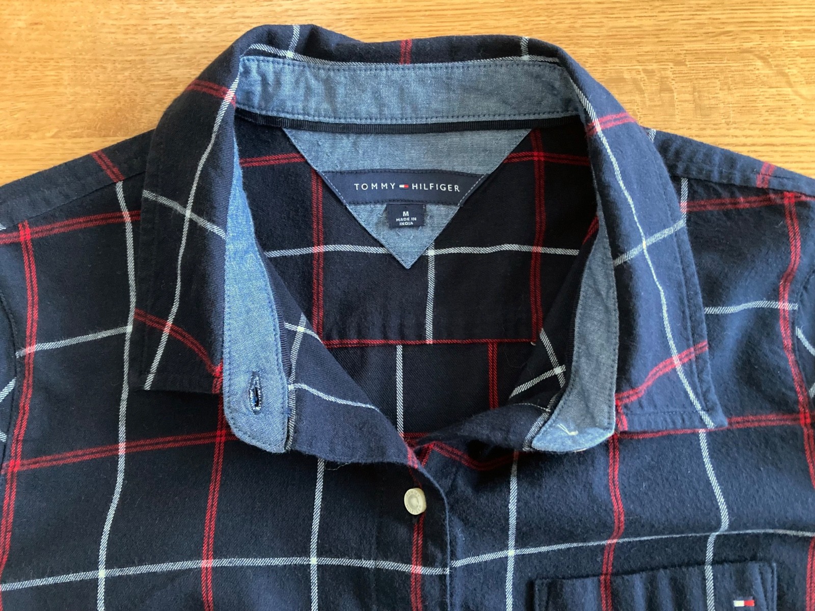 Women’s Tommy Hilfiger Quarter Button Long Sleeve Navy, Red, White Plaid Shirt-M