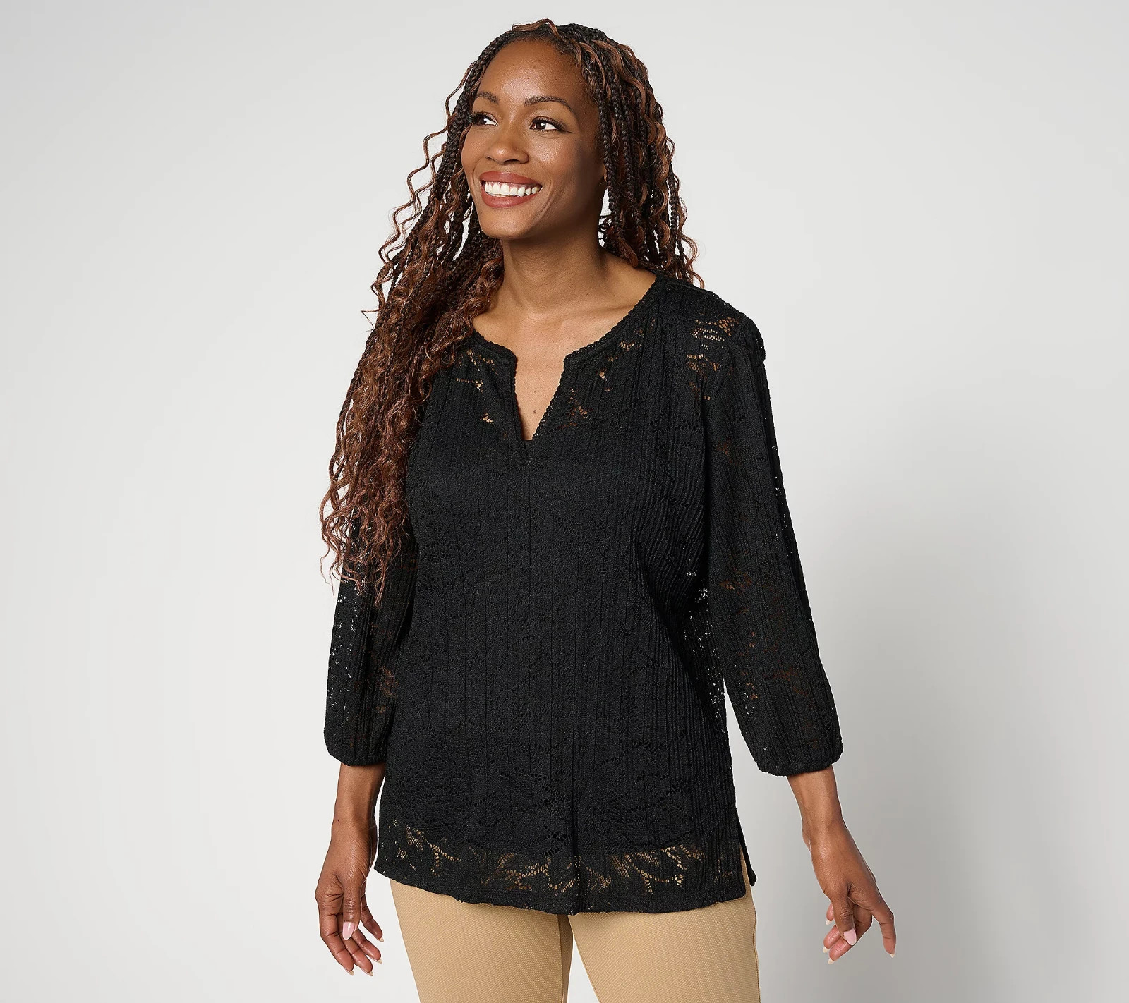 Isaac Mizrahi Live! Floral Lace Top and Tank Set, Black Sz M a693580