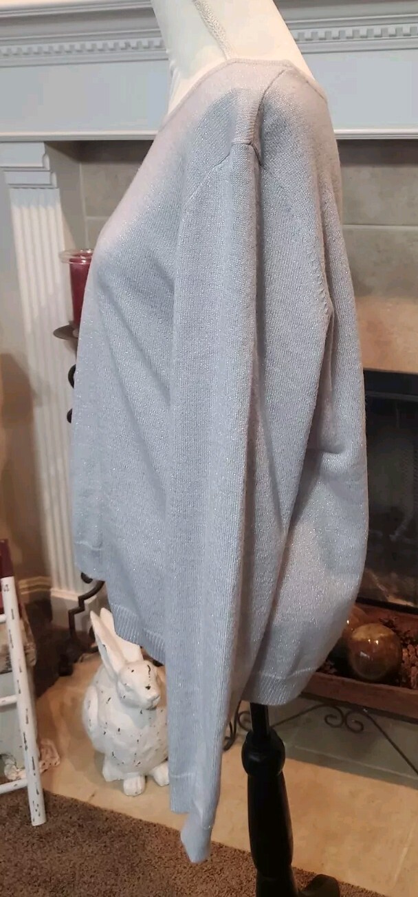 Rebecca Malone XL Light Grey Metallic Pullover Sweater