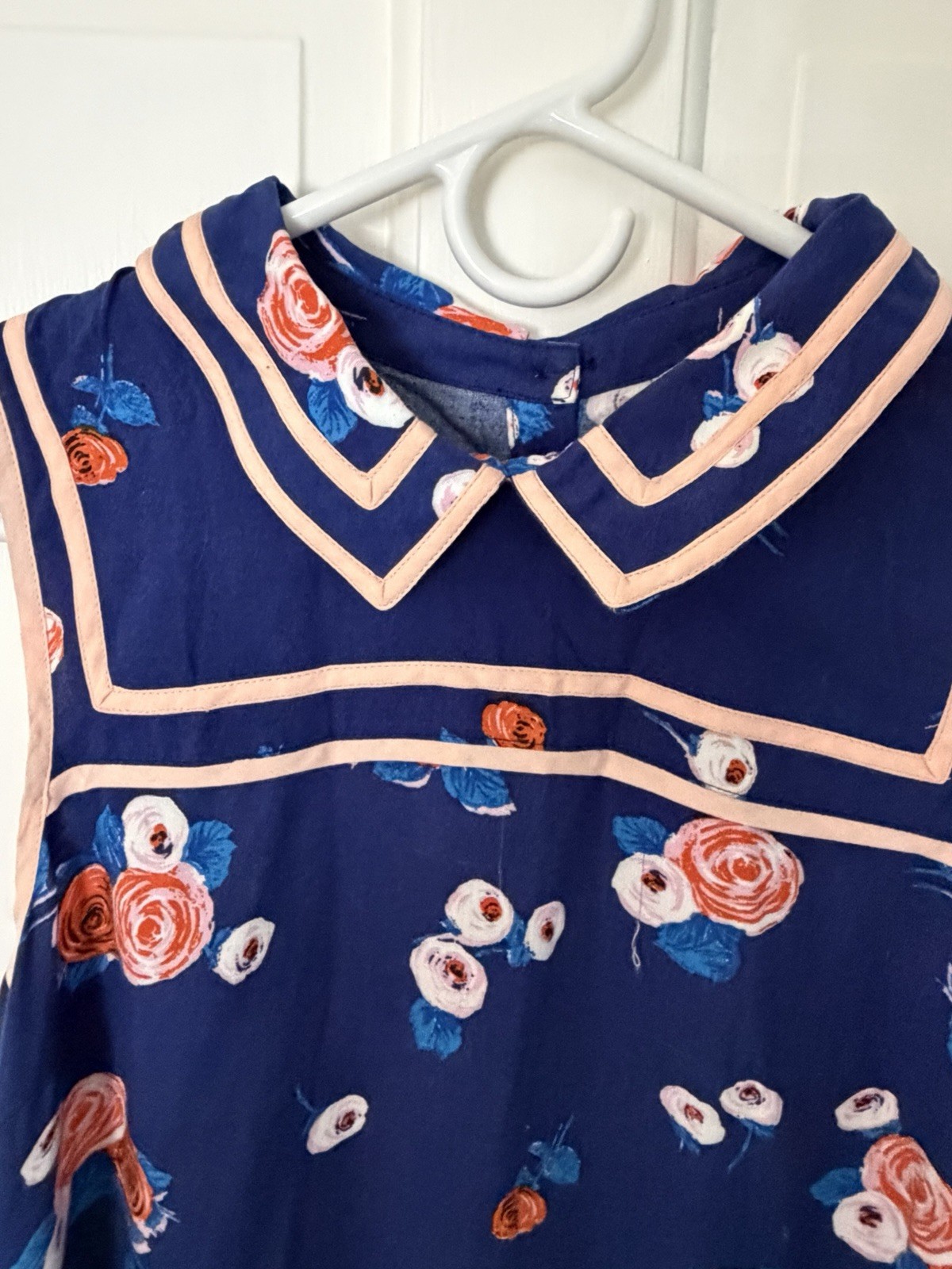 ModCloth Womens M Blue/Pink/White Floral Sleeveless Collared Button Blouse