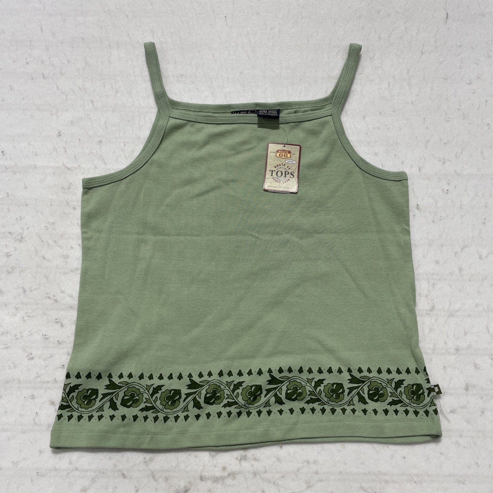 NWT Route 66 Top Womens Extra Large Green Cami Floral Border