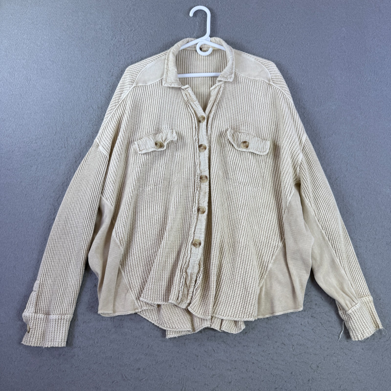 FP One Scout Jacket Sand Size S Oversized Slouchy Boho Waffle Knit Drop Sleeves