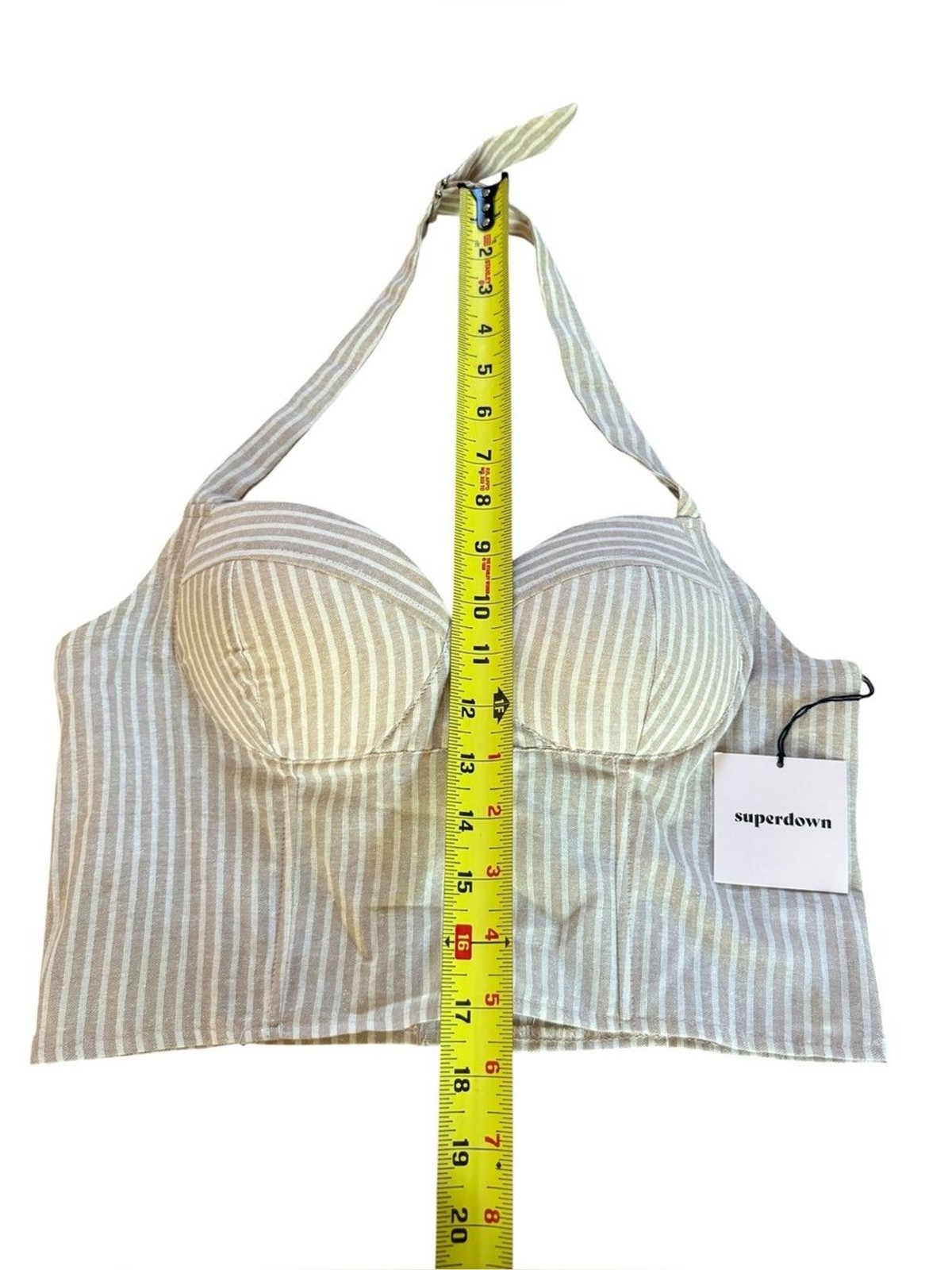 Revolve Superdown Rudy Halter Top Beige White Striped Womens Medium NEW With Tag