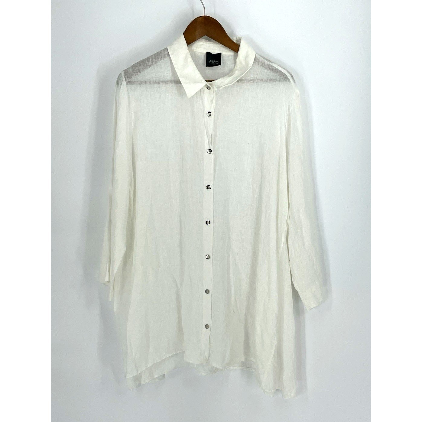 persona by marina rinaldi Women Shirt White Linen Flax 22 Beachy Cover Up Gauzy