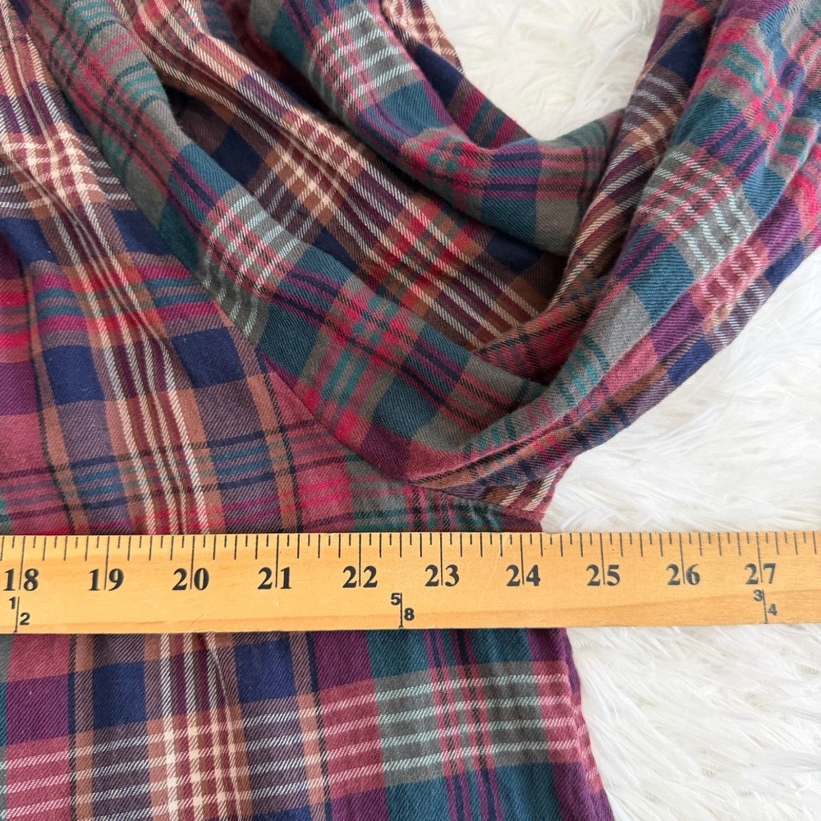 Chaps Womens Plaid Long Sleeve Top Size 1X Ruffle Tie Cuff Office Holiday