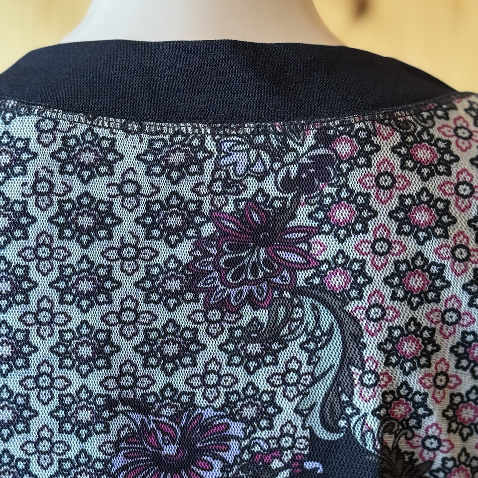 Vintage Y2K Simply French Floral Sheer Mesh L Top Black Whimsigoth Fairy