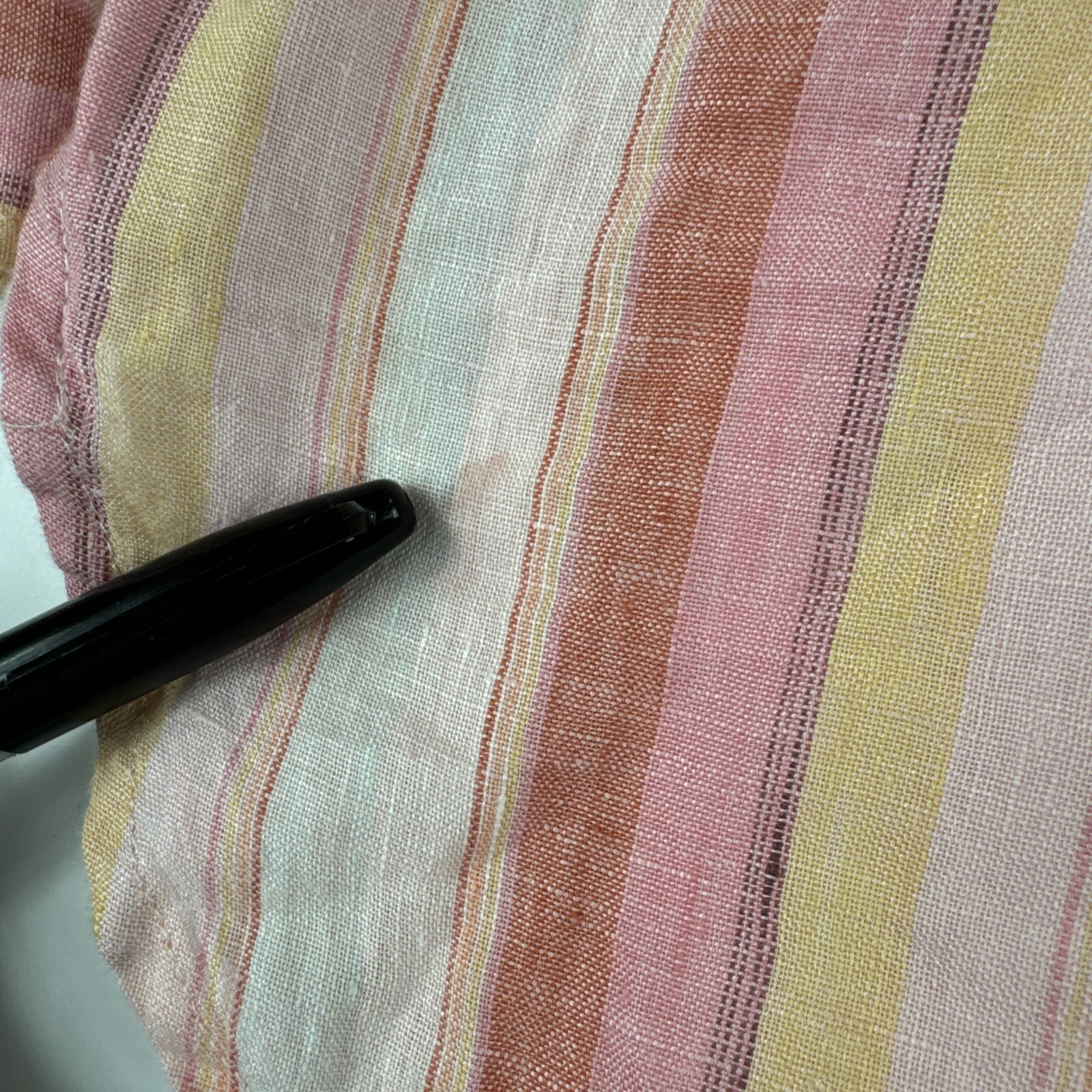 Gap 100% Linen Shirt Womens S Pink Striped Long Sleeve Blouse Pullover Top READ