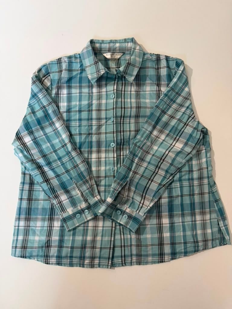 Allison Daley Petite Women’s Long Sleeve Button Down Plaid Shirt, Size 16P