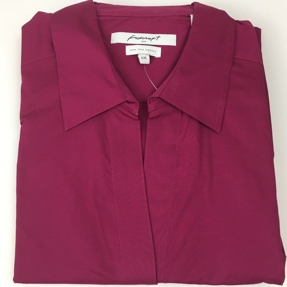 NWT Foxcroft NYC Womens Size XXL Berry Easy Care Solid Stretch Poplin Blouse NEW