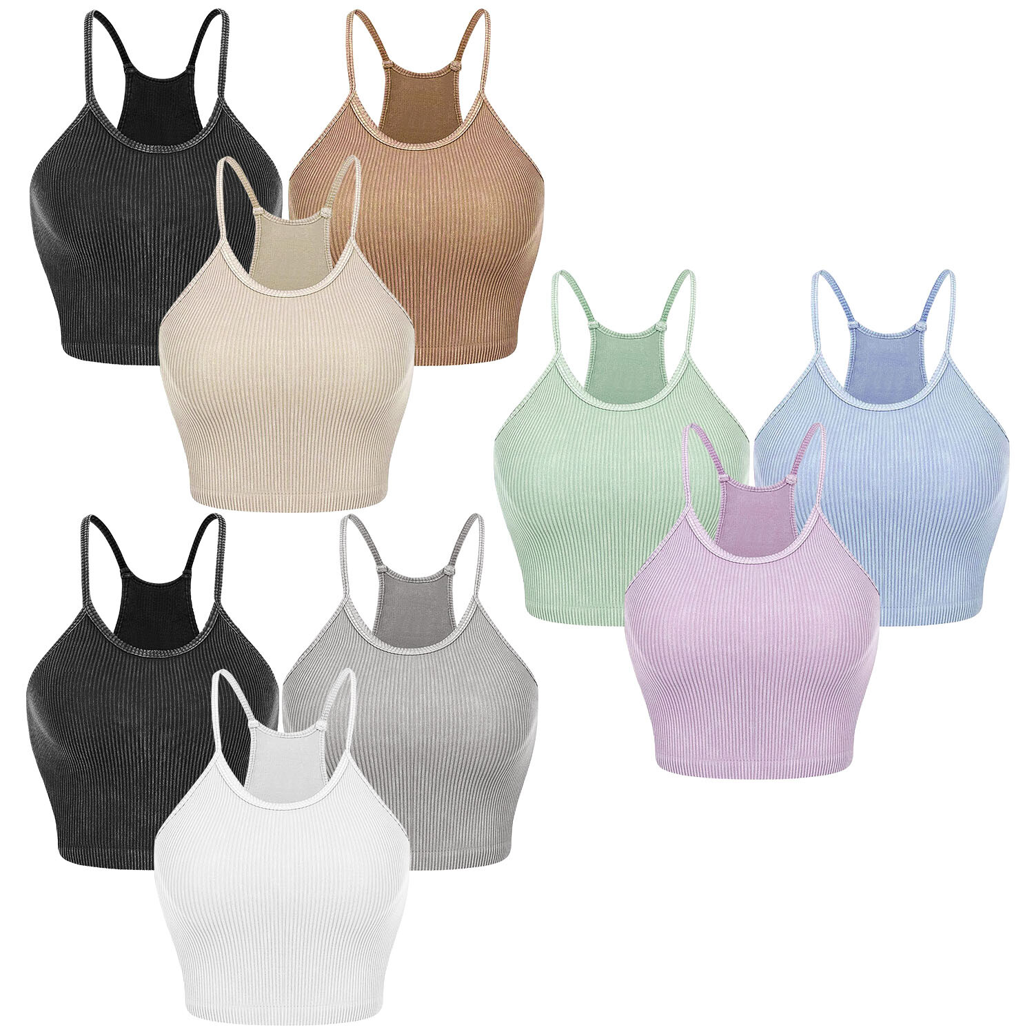3 Pack Women Seamless Ribbed Knit Crop Tank Tops Workout Yoga Sleep Sports Bra