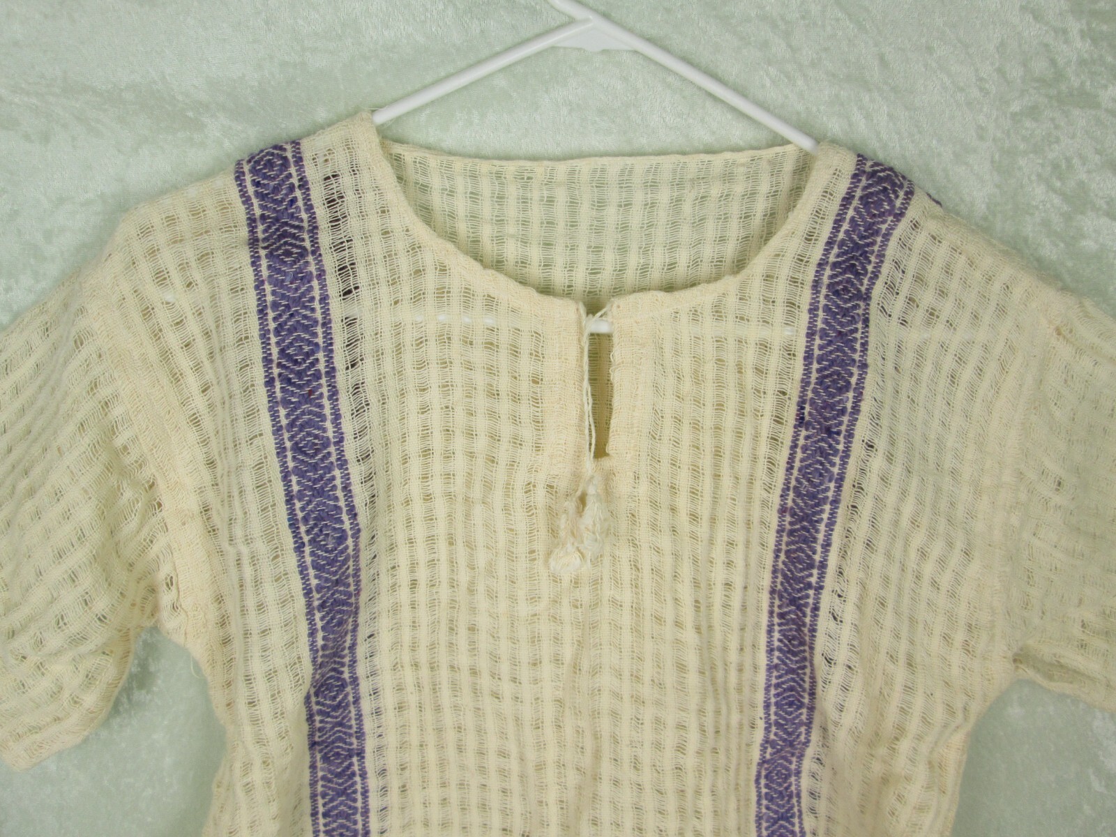 Loose Open Weave Blouse in Natural Off White Purple Small Vintage 1970’s