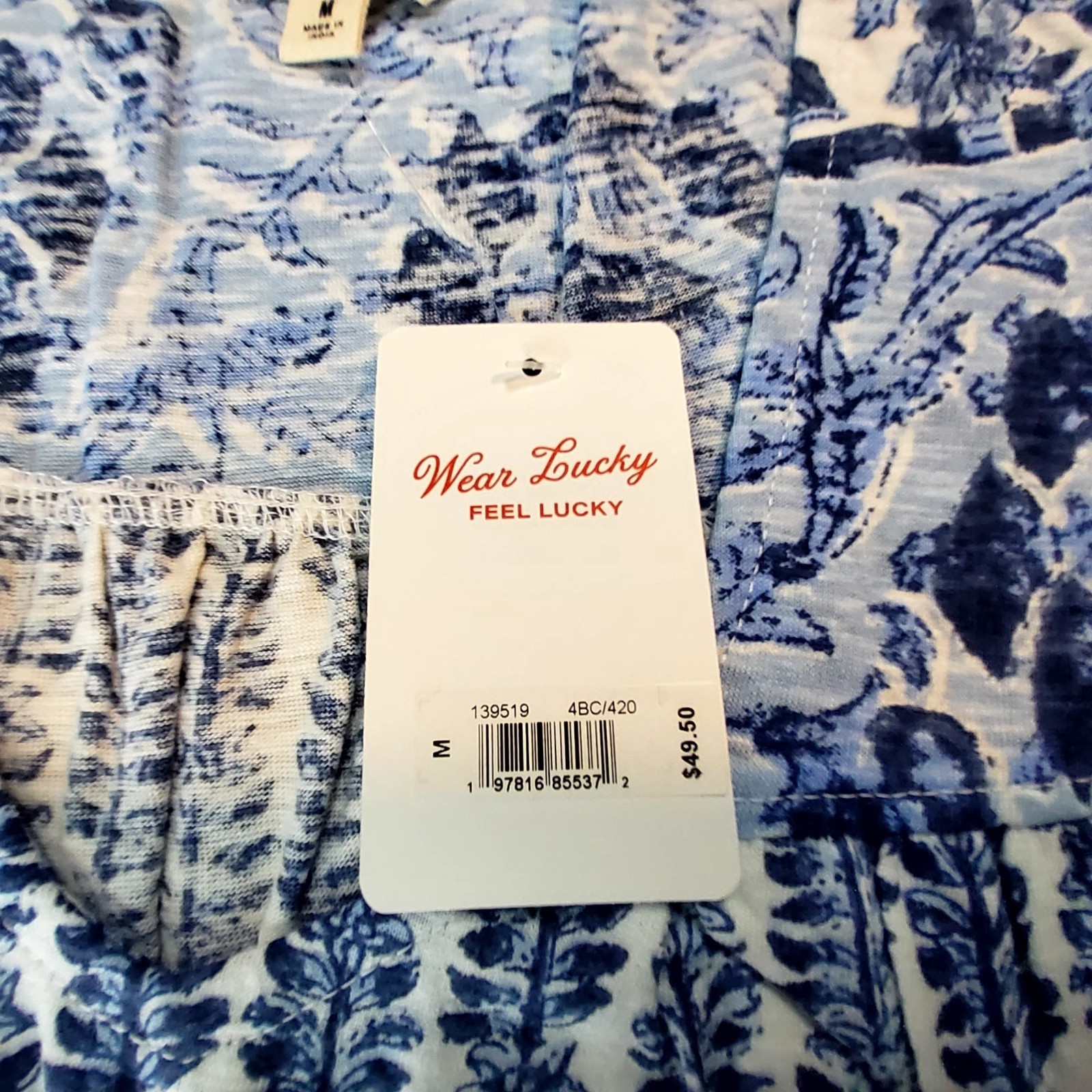 Lucky Brand Womens Blue & White Floral Cotton Top Size M breathable comfort